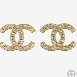 AUTHENTIC Chanel CC Gold Pyramid Stud Earrings